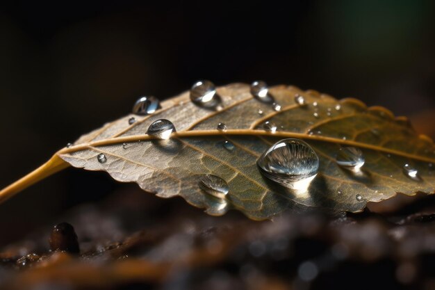 Foto elegancia líquida impresionante primer plano de una sola gota de agua deslizándose de una hoja