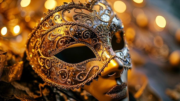 La elegancia de la máscara dorada del carnaval