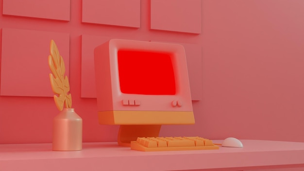 Elegancia monocromática Una estación de trabajo de coral con un toque retro