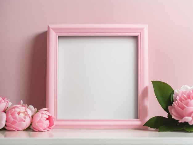 Elegância na Simplicidade Maquete de moldura em branco rosa em fotografia editorial 8K 5