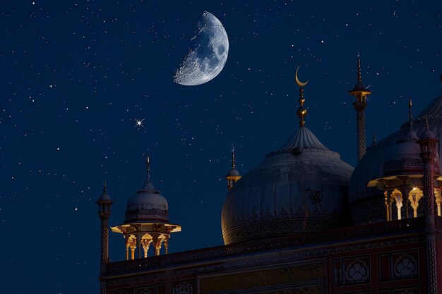 Elegancia de la noche de Eid Mezquita tranquila con luna creciente
