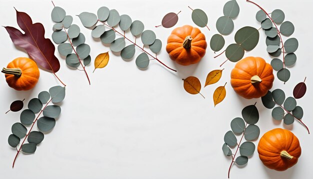 Elegancia de otoño Una moderna guirnalda de Acción de Gracias con eucaliptos y calabazas