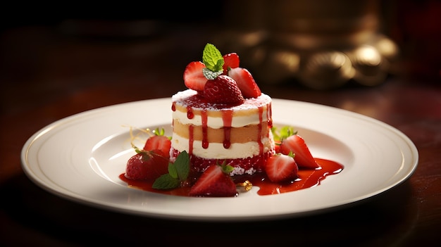 Elegancia en un plato Delicia francesa coronada con un final de fresa