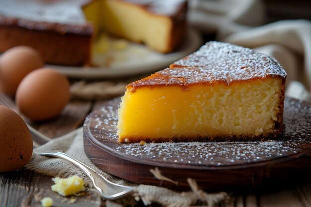 Elegancia portuguesa Una hermosa foto de un postre elegante con un telón de fondo popular