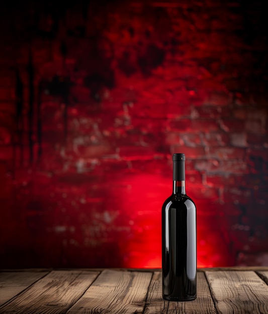 Foto elegancia en la presentación clásica de la botella de vino rojo