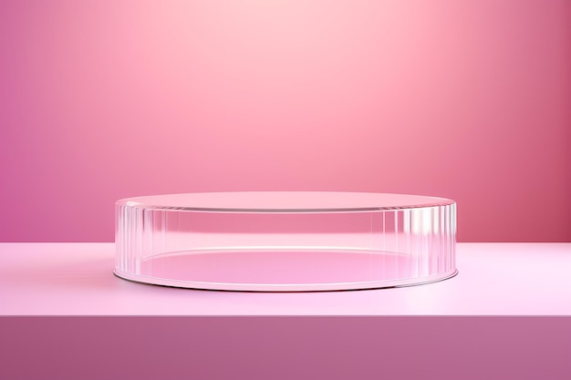 Elegancia pulida Un pedestal monocromo vacío que mejora la exhibición del producto en un elegante fondo rosa