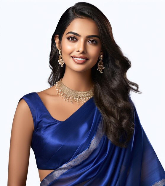 Foto elegancia real de la belleza india en un cautivador sari azul real