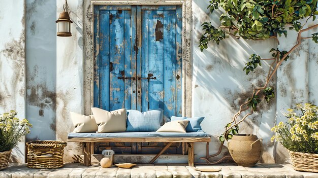 Foto elegancia rústica puertas de madera de época contra las texturas desgastadas por el tiempo de una vieja pared de piedra