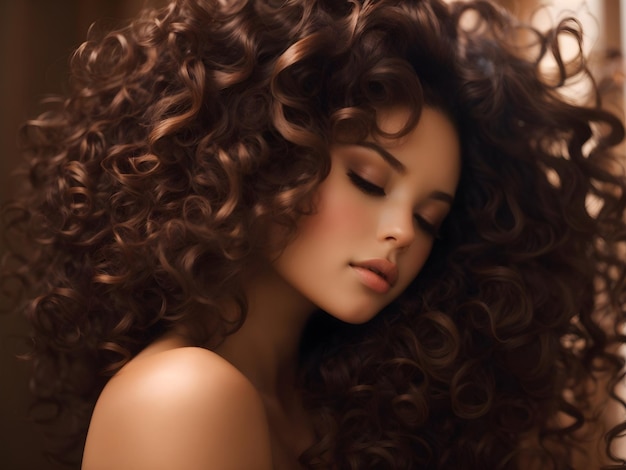 Elegancia y Sensualidad Una Bella Mujer con Cabello Castaño Rizado