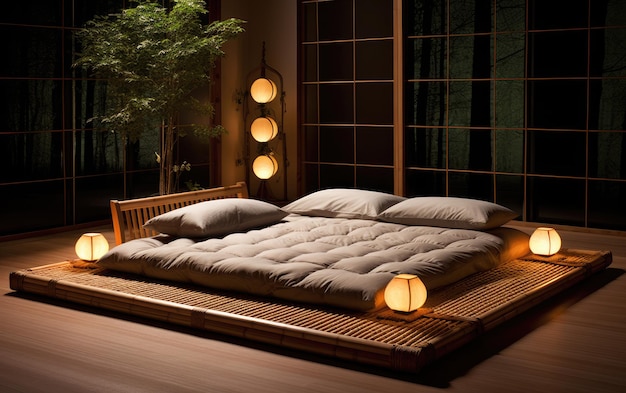 Elegancia en simplicidad cama tatami de bambú natural ia generativa