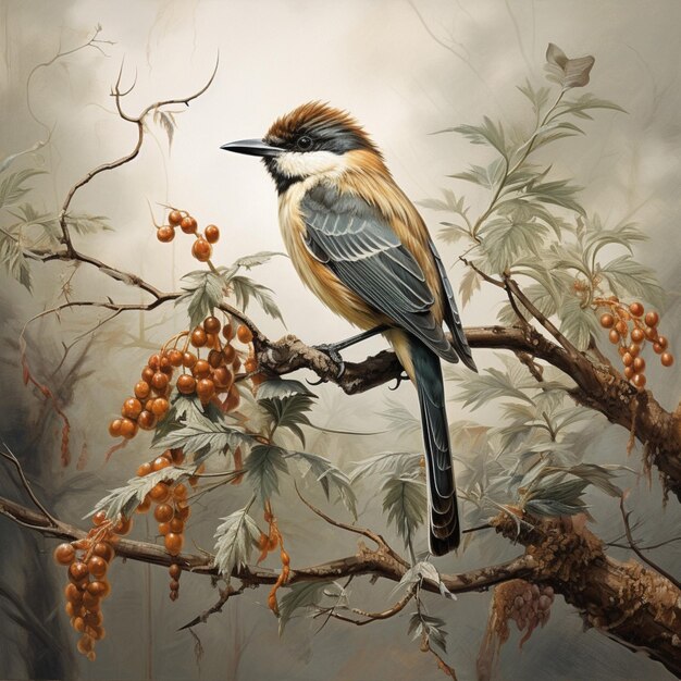 La elegancia tranquila de un pájaro posado en una rama de árbol