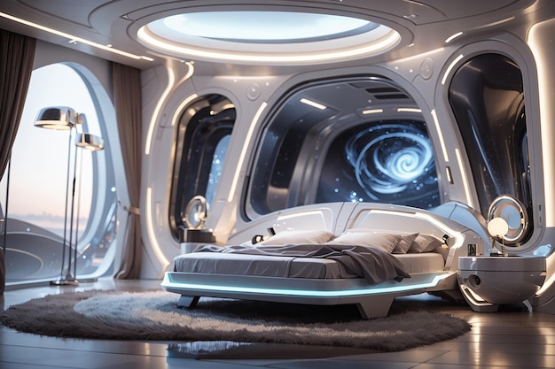Elegancia para viajar en el tiempo Un dormitorio futurista con un toque clásico