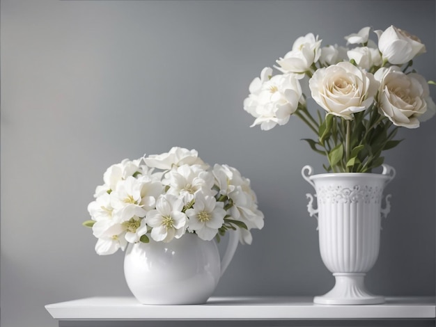 Elegancia vintage Interior blanco adornado con hermosas flores