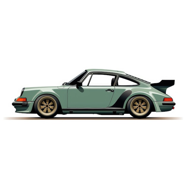 Elegancia vintage en movimiento Arte vectorial minimalista de Porsche 911 Turbo verde con ruedas BBS vintage