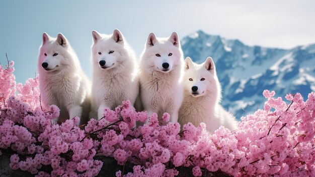 la elegancia del zorro blanco en las flores de cerezo