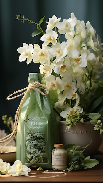 Elegant chinesischer Jasmingrüner Tee Grüner Tee Blätter Orchideen Fortune C Trending Hintergrundlayout