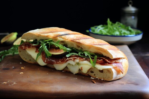 Elegant Eats Prosciutto und Fig Panini Sandwich Bildfotografie