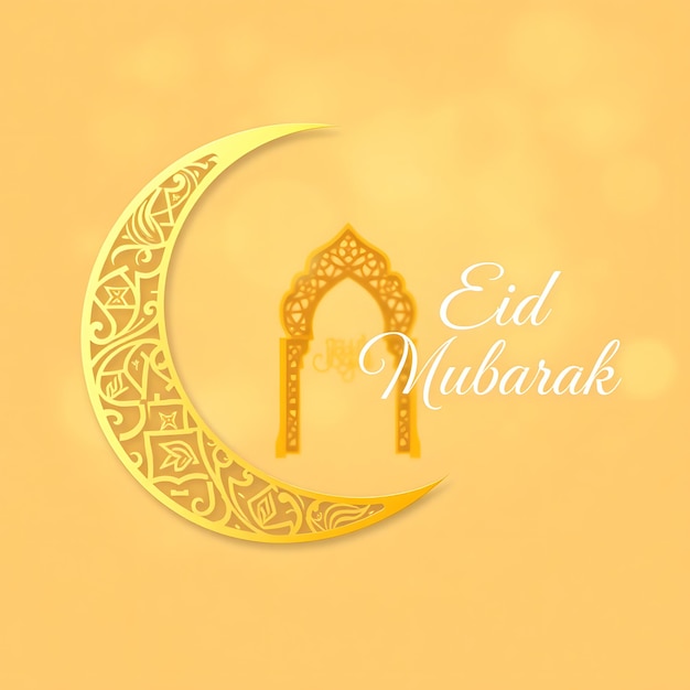 Elegant Eid Mubarak Begrüßung mit goldenem Halbmond und sanftem Glanz