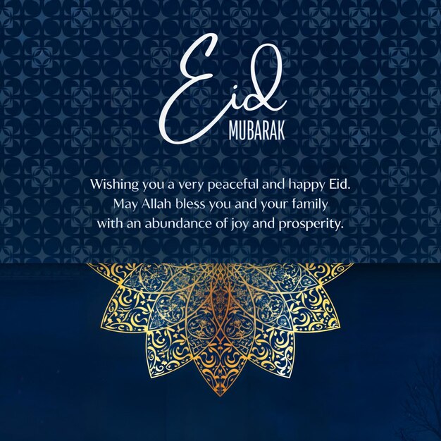 Foto elegant eid mubarak instagram-post aus blauem weißgold