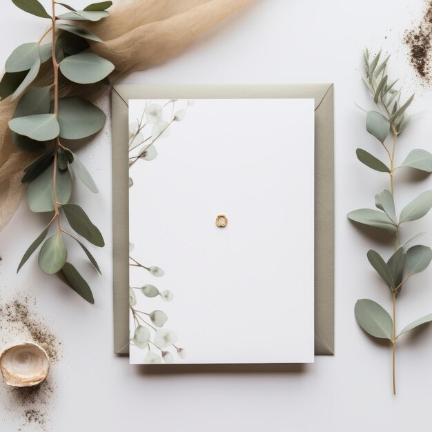 Foto elegant eucalyptus una impresionante fotografía plana que muestra una suite de plantillas de invitaciones de boda con