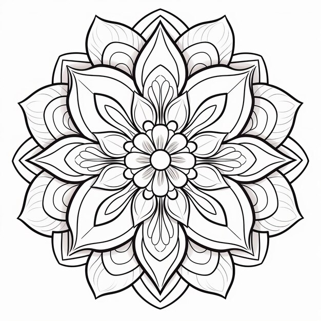 Elegant Flower Mandala Schwarz-Weiß Malseite