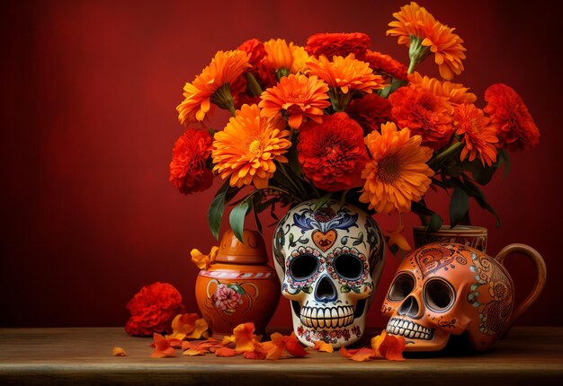 Foto elegant geschmückt calavera mexikanischer tag der toten