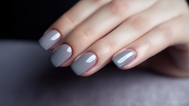Elegant grauer Nagellack auf schönen Händen
