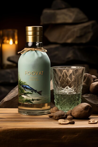 Elegant norwegischer Aquavit Shot Glas Fisch Fjord Cool Greens Poster N Trending Hintergrund Layout