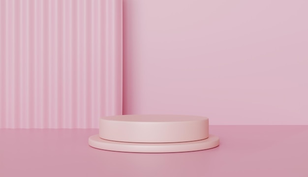 Elegant pinkfarbener zylindrischer Ausstellungsstand mit geriebenem Hintergrund für die Produktpräsentation