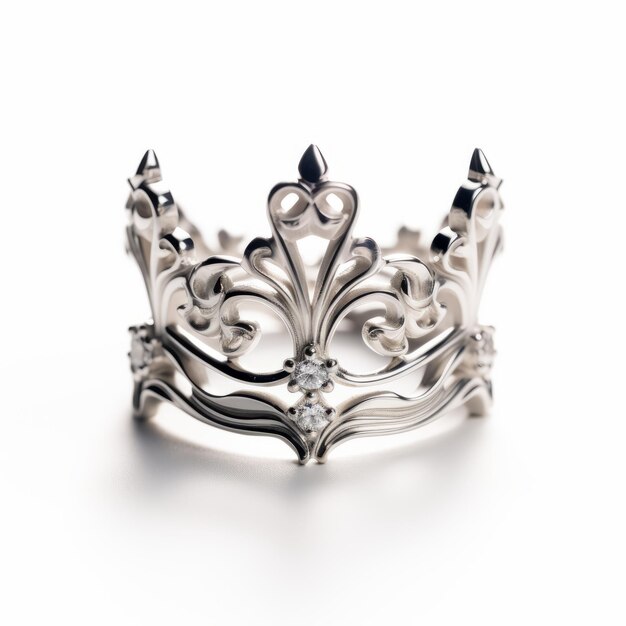 Elegant Silber-Kronen-inspirierter Ring auf weißem Hintergrund Produktfoto