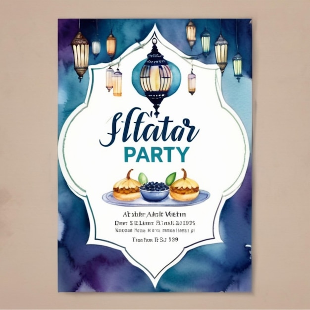 Elegant Vector Aquarell Vertikal Iftar Party Einladung Vorlage