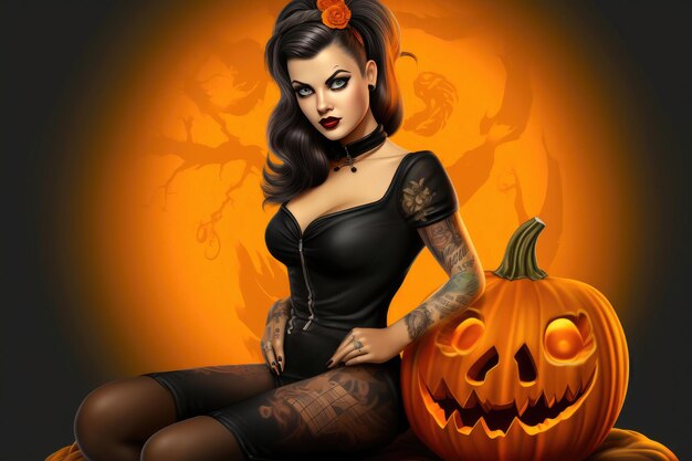 Elegant Vintage PinUp mit Jack O Lanterns Halloween Vibes