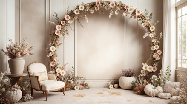 Elegant Wedding Ceremony Decor with Floral Arch and Neutral Tones