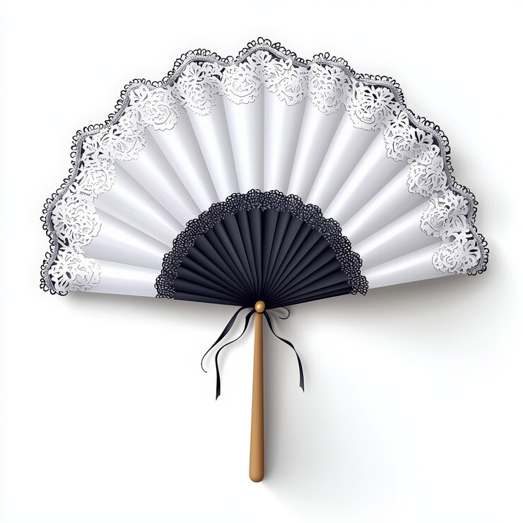 Elegante abanico de encaje con diseño intrincado perfecto para decoración o como un accesorio único para eventos y bodas
