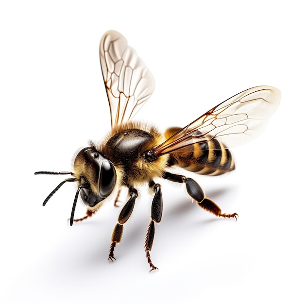 Elegante abeja en equilibrio en el blanco Generativo Ai