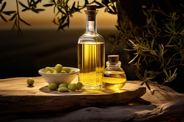Elegante aceite de oliva en vidrio