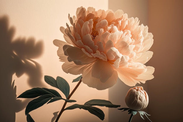 Elegante ästhetische Pfingstrosenblume mit Sonnenlichtschatten Illustration AI Generative