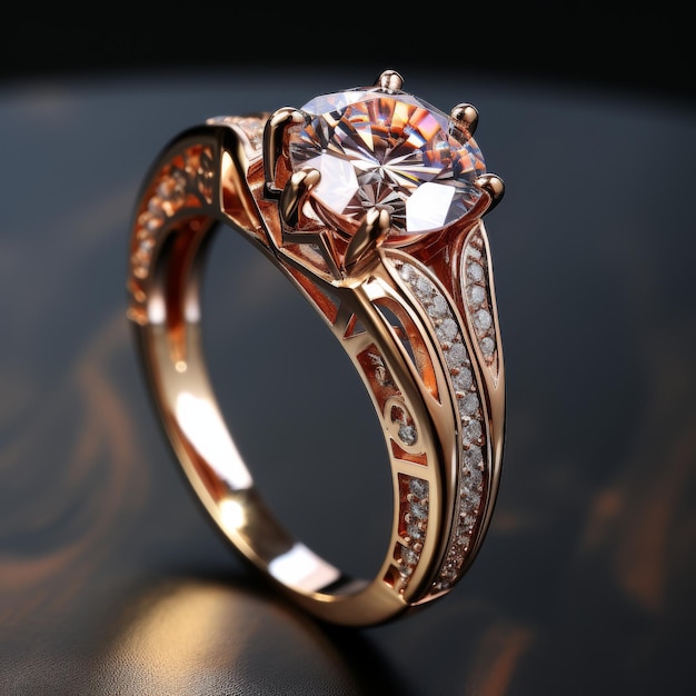 Elegante anel de ouro com sotaque de diamante