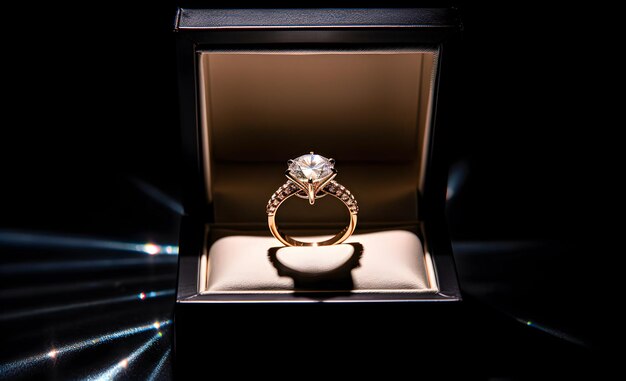 Elegante anillo de compromiso en una caja