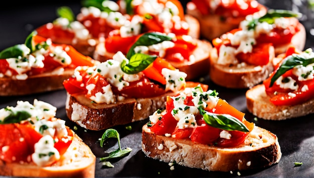 Elegante aperitivo de pimienta roja asada Ricotta Bruschetta