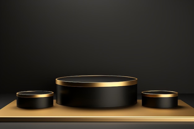 Elegante apresentando design sofisticado de pódio de produto moderno em preto e dourado por meio de renderização 3D