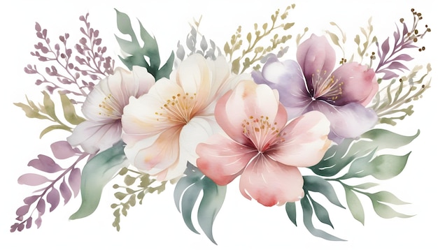Elegante aquarela floral balde de flores ilustração desenhada à mão em fundo branco