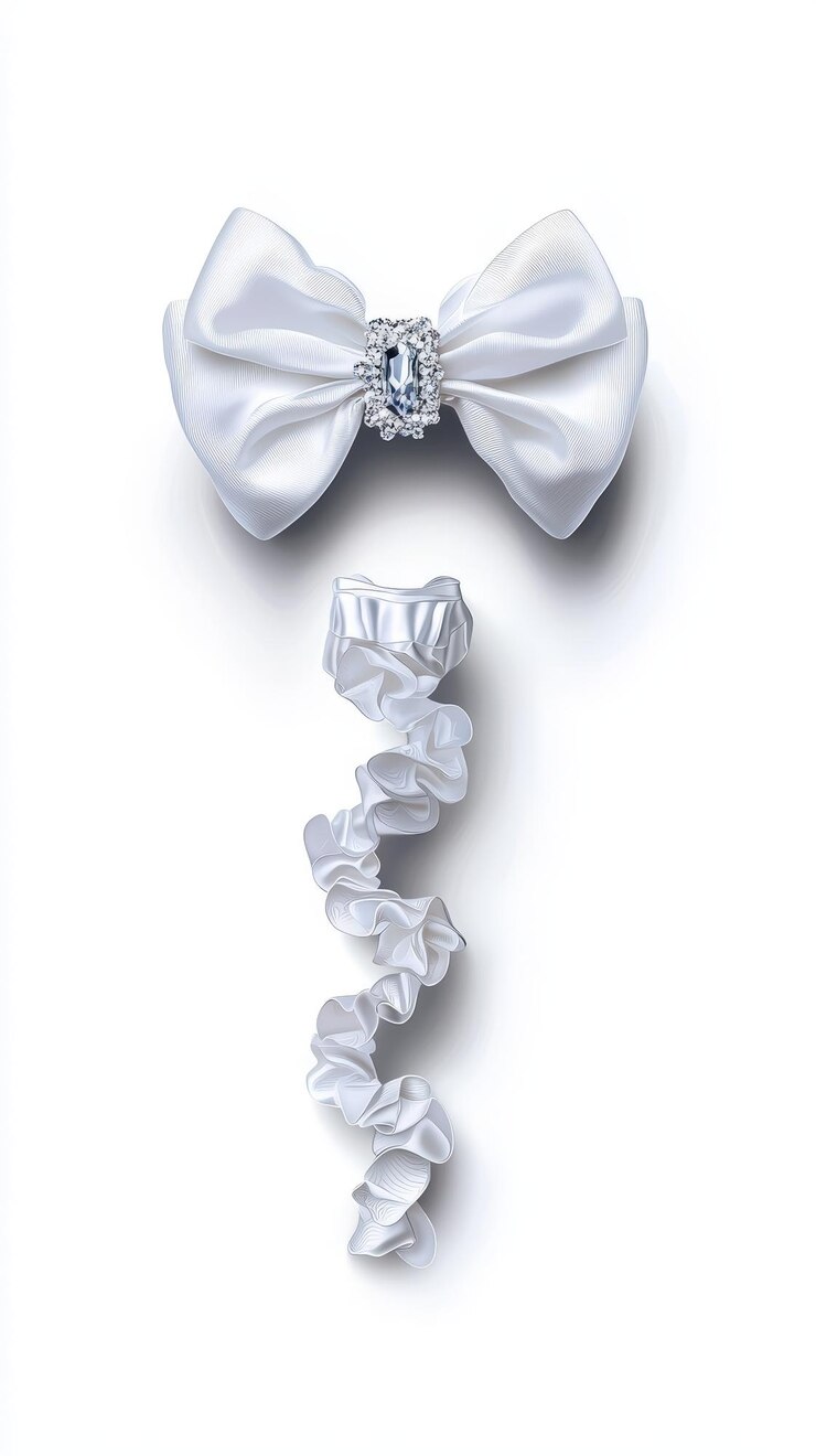 Elegante arco blanco con una joya decorativa y un scrunchie de tela a juego perfecto para bodas y ocasiones especiales
