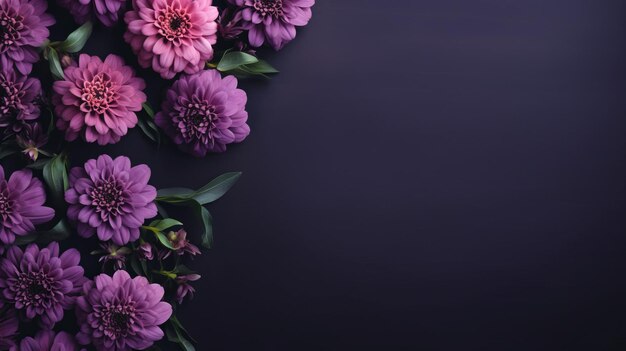 Elegante arranjo floral roxo sobre fundo violeta escuro