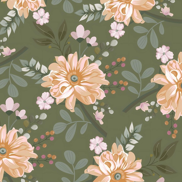 Elegante arreglo floral de melocotón en superficie verde olivo