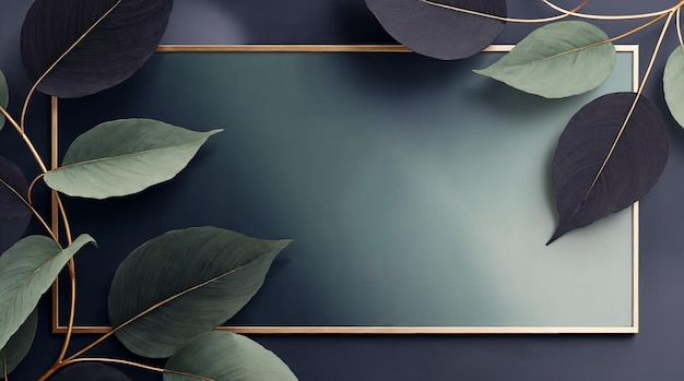 Elegante arte floral na parede com moldura dourada e folhas verdes