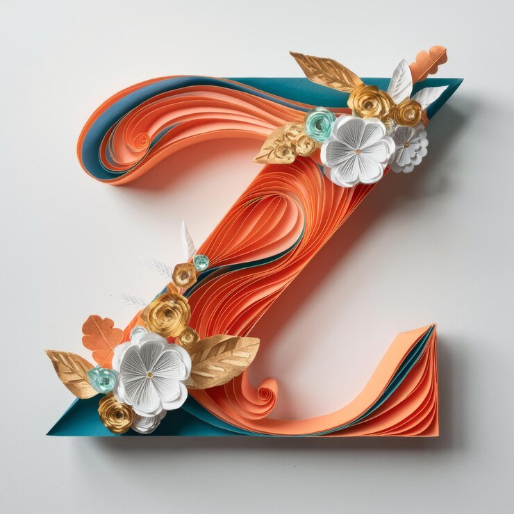 Foto elegante arte de quilling de papel que forma la letra z adornado con diseños florales