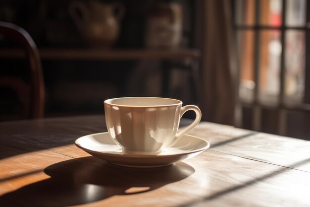 Elegante y atemporal Una taza de té de cerámica blanca adorna la mesa en una composición armoniosa 32