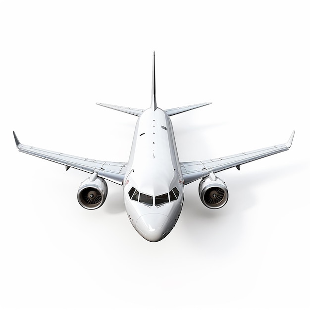 Elegante avión de pasajeros blanco en el aire sobre un fondo blanco