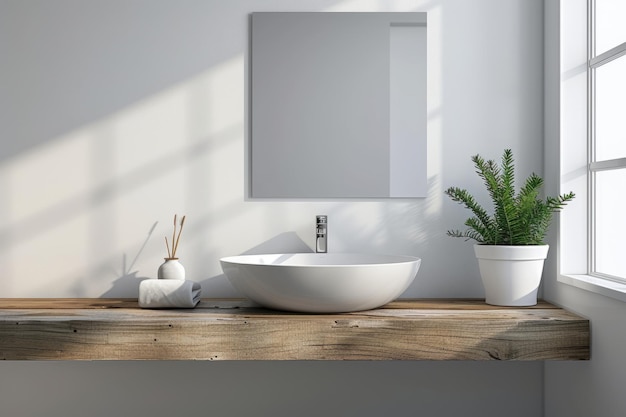 Elegante Badezimmergestaltung mit organischem Dekor und Holzdetails